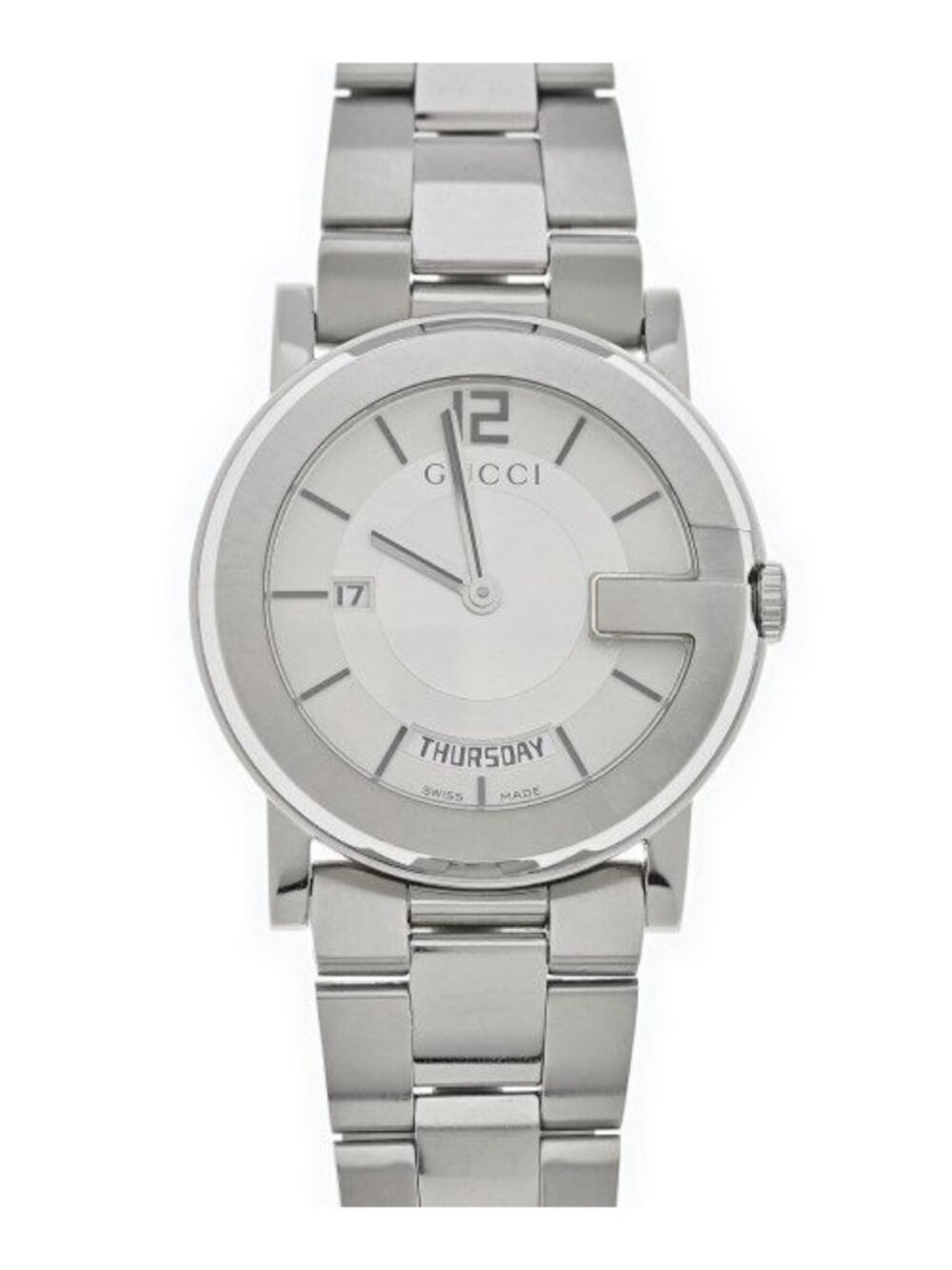 Gucci G Round 101M Quartz Date Watch Stainless Steel Silver